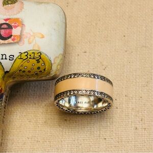 Pandora pink enamel ring with Cz stones